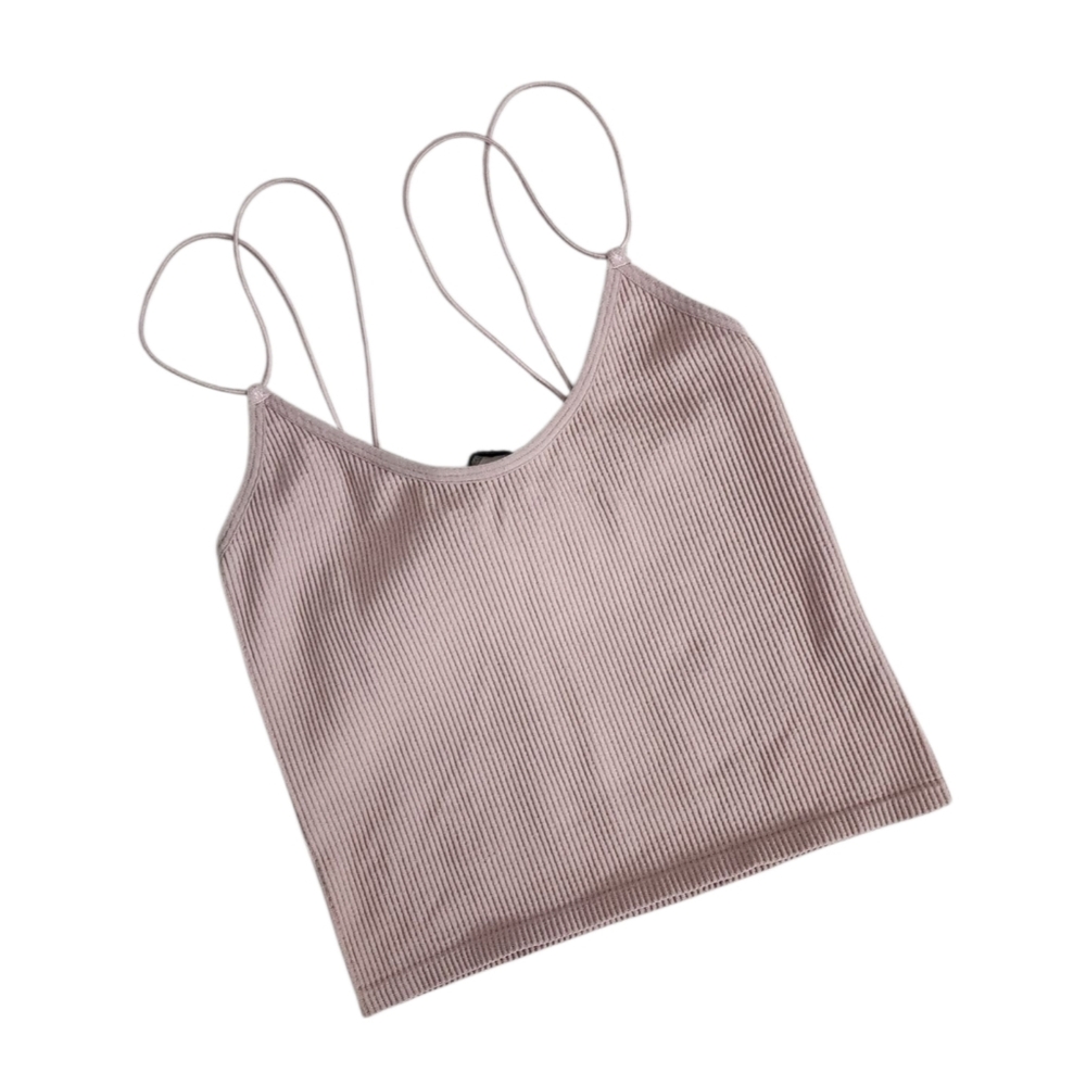 Zara Contour Collection Crop Top Size XS Ribbed Double Spaghetti Strap Nude.